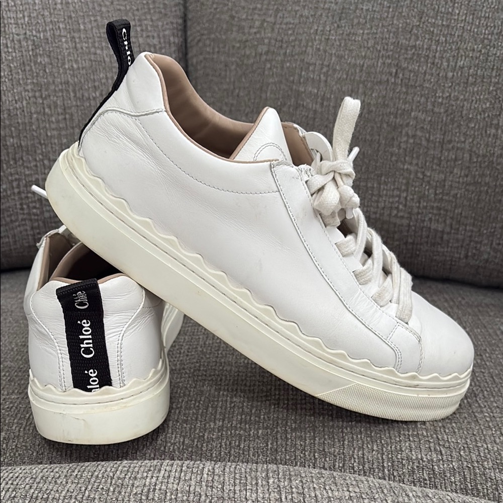 Chloe Scalloped Leather White Sneakers with Textured Upper and Thick Sole - Picture 11 of 16